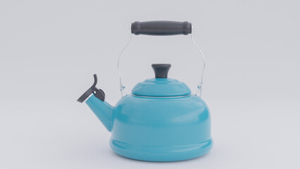 Side view classic teal tea kettle on white background premium photo 3d render