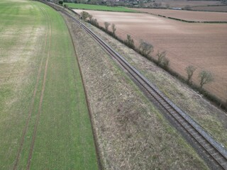 A single railway track in an elevated rural position