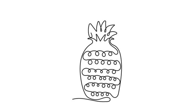 One line ananas animatiob. Continuous fruits and vegetables video. Natural, healthy food for life and diets. Nutric products clip in sketch style. Nutritionist menu.