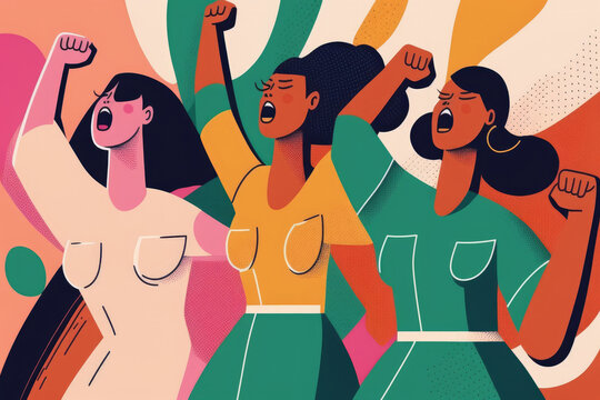 Group of woman with arms raised. Feminism, girl power, Gender equality. Generative ai