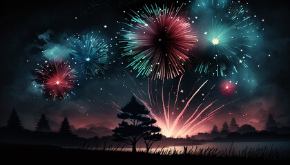 Fototapeta na wymiar USA 4th of july independence day with fireworks, Generative ai
