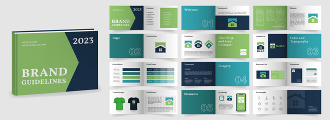 Brand Guidelines template. Brand Manual presentation mockup. Logo Guideline template. Logo Guide Book. Logotype presentation for construction company.