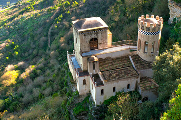 Mountain Fortress and Village of Erice on Sicily, Italy. Popular travel destination.