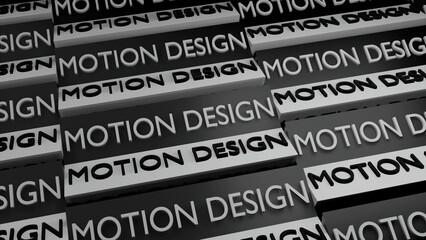 Motion design words written on black and white rotating tablets. Design. Spinning inscriptions motion design.