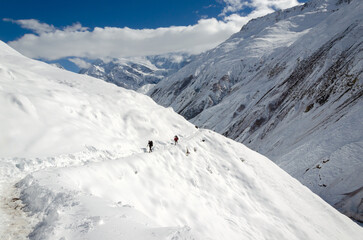 View of the Annapurna massif from Manang. Annapurna Circuit trekking trail.