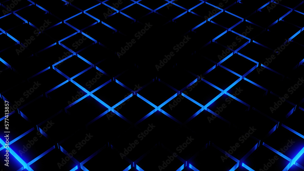 Poster abstract neon grid field with black spreading ring looking like pulsation. design. black moving shad