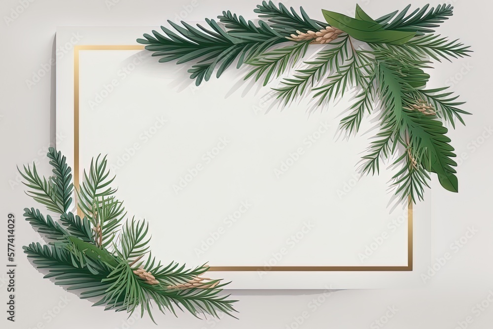 Poster an illustration of a christmas tree with a message card in a white frame. generative ai