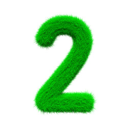 green number 2 Fur 3D element render, Typography fluffy style