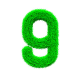 green number 9 Fur 3D element render, Typography fluffy style