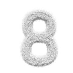 white number 8 Fur 3D element render, Typography fluffy style