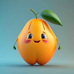 3D Cartoon Mango Fruit Character with Smiling Expression generative ai