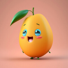 Fototapeta premium 3D Cartoon Mango Fruit Character with Smiling Expression generative ai