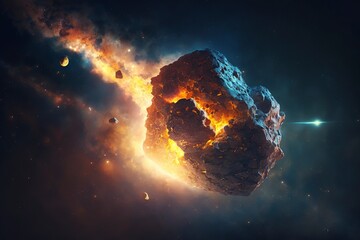 Meteorites in space.AI technology generated image