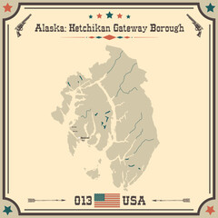 Large and accurate map of Ketchikan Gateway Borough, Alaska, USA with vintage colors.
