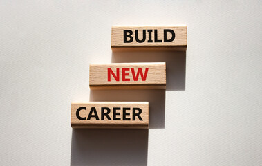 Begin new career symbol. Concept word Begin new career on wooden blocks. Beautiful white...