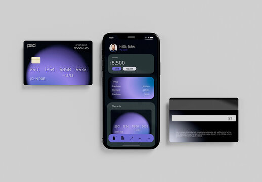 Smartphone with Two Bank Cards Mockup