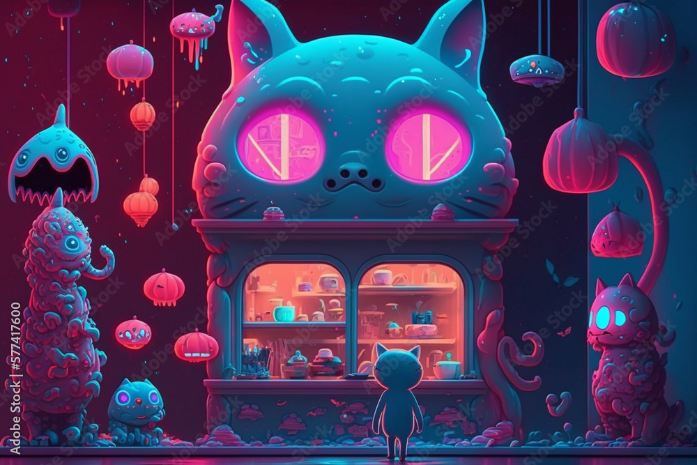 Sticker Lovely Cute neon surrealism wallpaper Generative AI