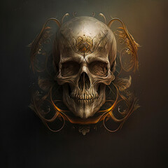 A Highly Detailed Skull with Ornate Decorations is Rendered against a Dark Background in a Captivating and Visually Arresting Digital Art Piece made with Generative AI