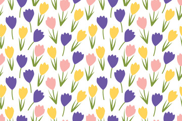 Fototapeta na wymiar seamless spring pattern with crocus flowers- vector illustration