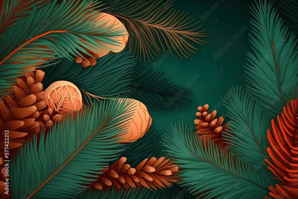 Poster a holiday scene with fir trees in the backdrop generative ai