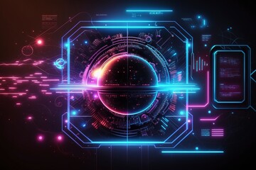 The technological cyberspace background of neon effect. AI technology generated imag