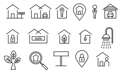 house icons set line style vector eps 10