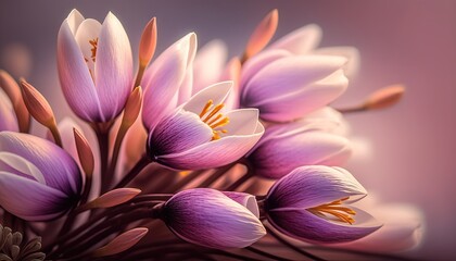 Beautiful crocus lilies illustration bouquet generative ai.