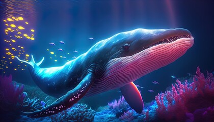 whale in colorful underwater world created with generative ai technology
