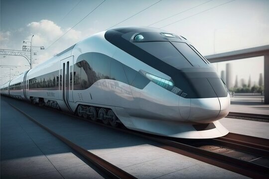 High-speed train shuttles in future cities.AI technology generated image
