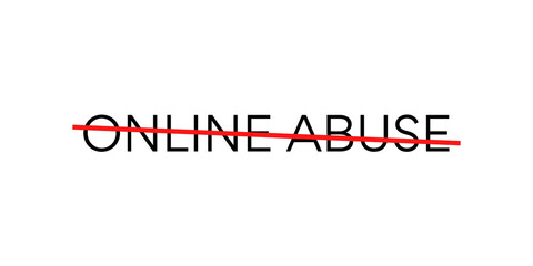 Stop Online Abuse Text.  White word Online abuse with a red line on top represents the feeling to stop cyberbullying.