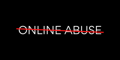 Stop Online Abuse Text. White word Online abuse with a red line on top represents the feeling to stop cyberbullying.