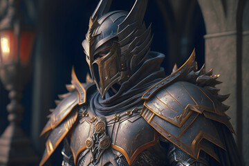 The game character elf in armor. Generative AI