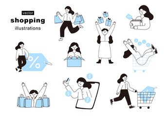 Online shopping concept flat illustration set.