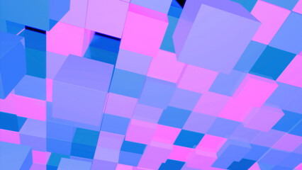Abstract bright cubes moving upwards and backwards on a black background. Design. Jumping 3D colorful cubes.