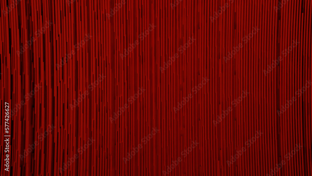 Poster narrow red flowing strings or fibres moving into the same direction. design. stream of narrow red li