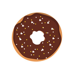 Chocolate donut in flat style. Vector graphics of sweet pastry or fast food.