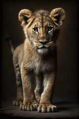 Naklejka na ściany i meble full body realistic lion cub on black and white background Generative AI