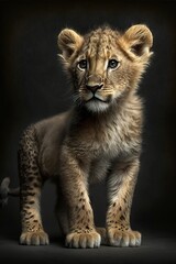 Fototapeta na wymiar full body realistic lion cub on black and white background Generative AI