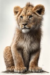 Naklejka na ściany i meble full body realistic lion cub on black and white background Generative AI