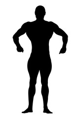 athletic bodybuilder in full growth in relaxed pose black silhouette