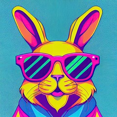 cool colourful neon pop art illustration of the year of the rabbit or the easter bunny, generative ai