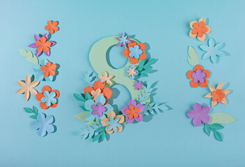 Women's Day 8 March greeting card from paper flowers