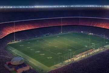 Fototapeta na wymiar American football stadium with bright lights, sports background. Generative AI