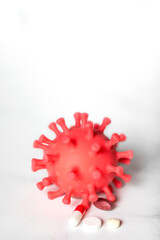 Medicine. vaccine,Flu virus cell with medication on white background, viral infection, medical health,flu,sick concept copy space