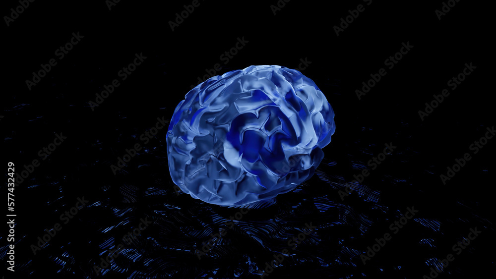 Poster abstract visualization of rotating human brain isolated on a black background. design. concept of sc