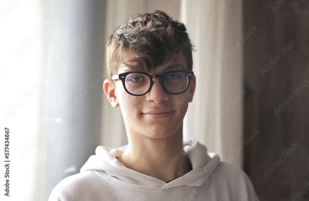 Wall mural portrait of young man at home