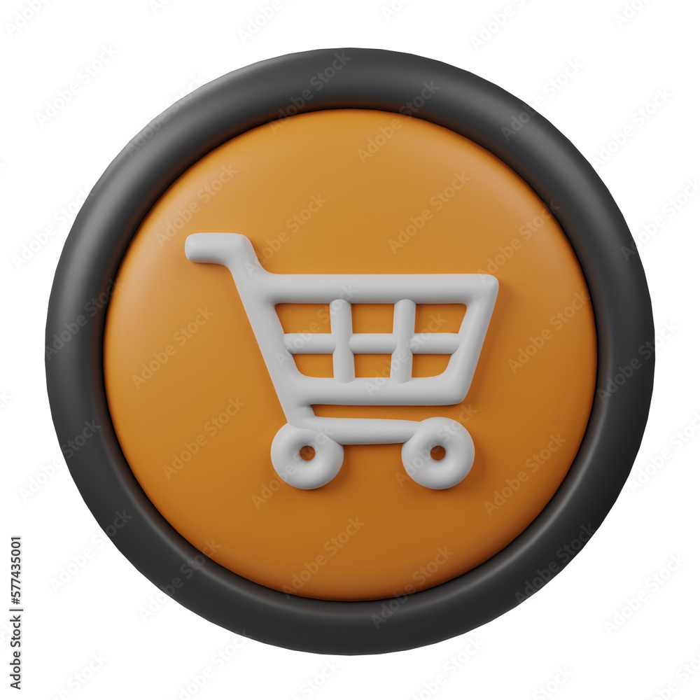 Poster 3d rendered cart button icon with orange color and black border for creative user interface and web 