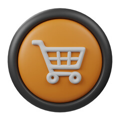 3D Rendered Cart Button Icon with Orange Color and Black Border for Creative User Interface and web design, Cart Button symbol isolated on white background