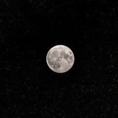 Fototapeta na wymiar Detail of full moon in the deep night with infinite stars behind. Cosmo background.