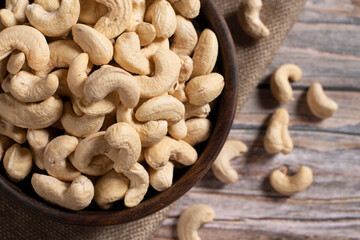 cashew nuts on wooden background